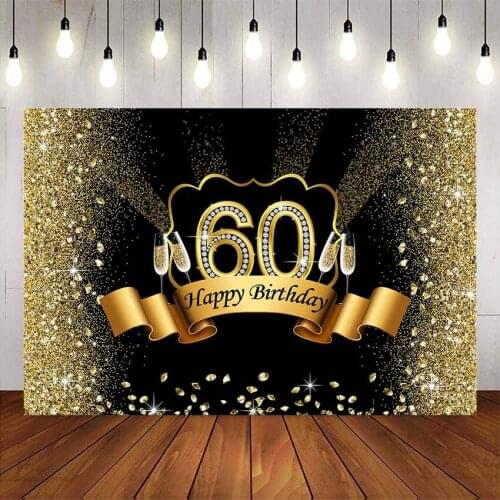 60th gold glitter happy birthday theme party background Champagne gold diamonds birthday backdrop custom