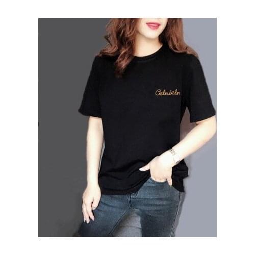 HAN Short-sleeved T-shirt womens summer new style printed cotton Korean version of loose large size black was thin and wild