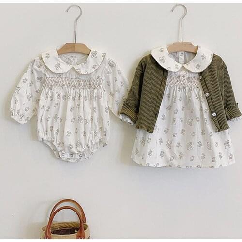 Newborn Baby Girls Romper Dress Fashion White Floral Baby Clothes Cotton Spring Summer Toddler Girls Jumpsuit Outfits Clothing