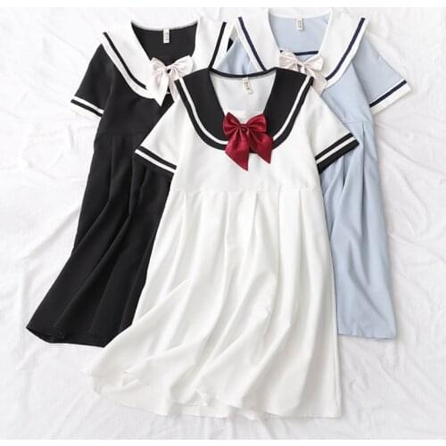 Harajuku Lolita Aesthetic Academia Japan Anime Sailor Moon Big Collar Cosplay Costume Bow Short Sleeves Pleated Dress Love Live