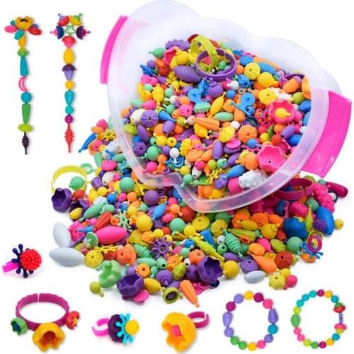 About 500pcs/set Creative Childrens Puzzle Ever-changing Beaded Long Square Bucket Set Of Handmade DIY Beaded String Toys Gift