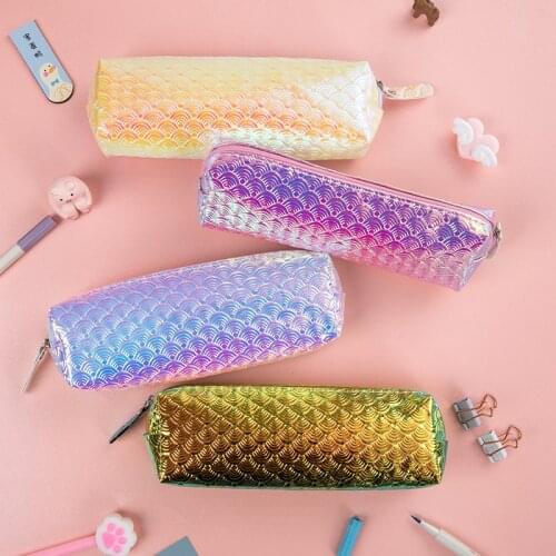 Creative Fish Scale Magic Color Laser Pencil Case Student Storage Stationery Bag Office Supplies