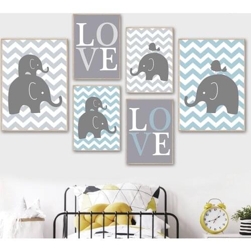 Cartoon Elephant Bird Love Baby Room Nursery Wall Art Canvas Painting Nordic Posters And Prints Wall Pictures Kids Room Decor