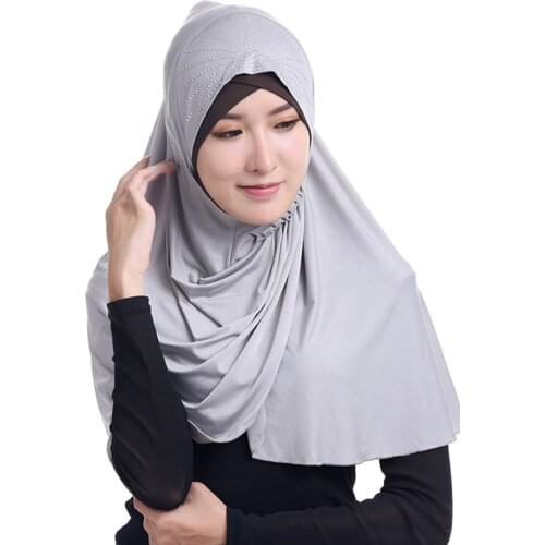 Muslim Womens Hijab Diamonds Scarf Hooded Instant Wraps Bandanas Cap Underwear Shawl Headscarf Abaya Brim Headgear Arab Islamic
