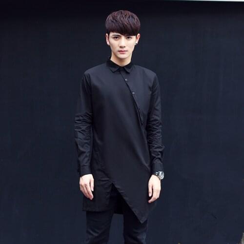 Spring and Summer Shirt Mens Wind Handsome Long Section Irregular Singer Costume Hair Stylist Korean Shirt Men Clothing 2020