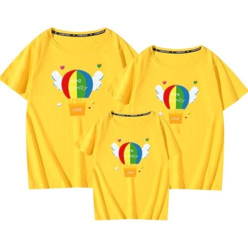 2021 Hot Air Balloon Yellow T Shirts Family Matching Outfits Men Black 5XL Cotton Tee Shirts Summer Causal Top Tee Clothing