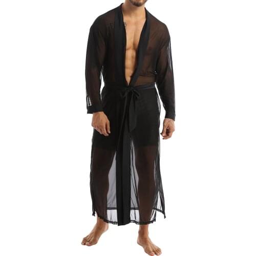 Mens Mesh Transparent Long Shirt Casual Cloak Top with Long Sleeve Fashion Open Front See Through Long Shirts Dressing Up