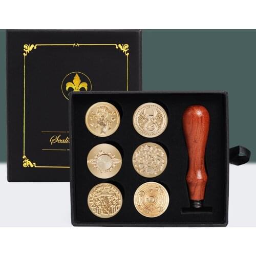 6pcs Wax Seal Stamps Set Pattern Heads Metal Vintage Sealing Custom Scrapbooking Wedding Decor Serie rpg Craft Supplies Kit