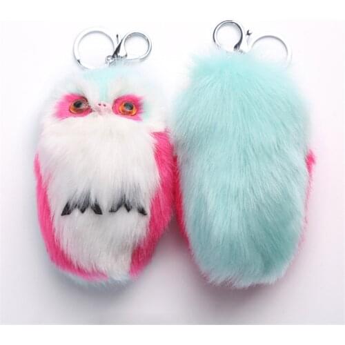 Fancy&Fantsy 15cm Fluffy Keychain Rabbit Fur Owl Pompom Key Chain For Women Charm Car Bag Pendant Key Ring Accessories Trinket