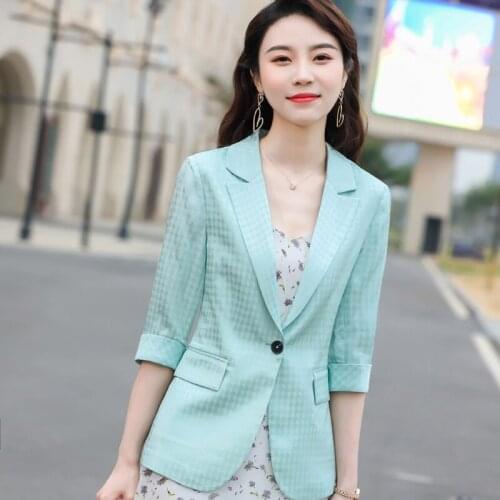 Novelty Blue Half Sleeve Formal Blazers Jackets Coat for Women Professsional Spring Summer OL Styles Business Work Wear Outwear