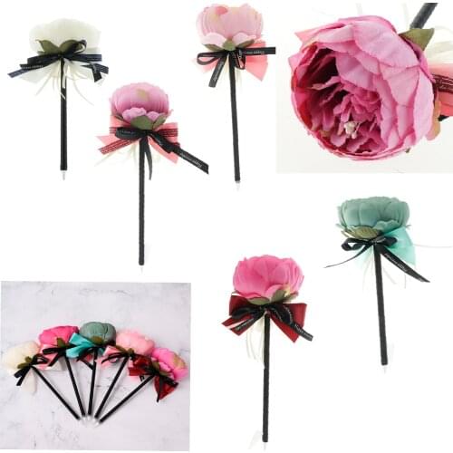 Silk Peony Flower Guest Book Signing Pen Wedding Banquet Party Supplies for Wedding Party Event Celebration