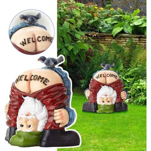 Garden Gnome Statue Naughty Showing Welcome Funny Resin Figurine Dwarf Decor for Patio Yard Lawn Porch Crafts Ornaments