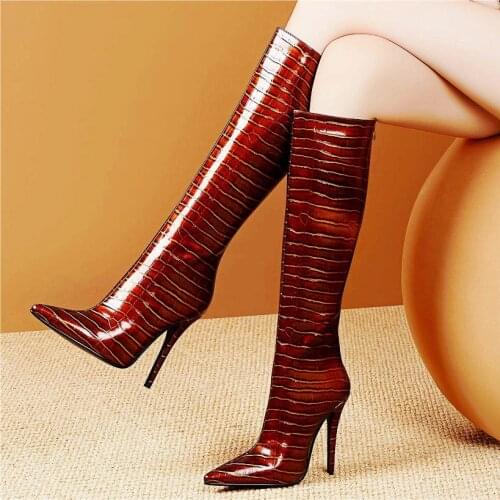 Sexy Party Pumps Womens Patent Leather Knee Thigh Boots Stiletto High Heels Military Riding Oxford Punk Goth Boot 33 34 44 45