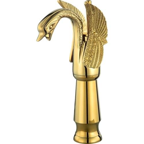 Free shipping Gold finish Single hole bathroom basin Lavatory sink Swan Tall faucet Deck mounted