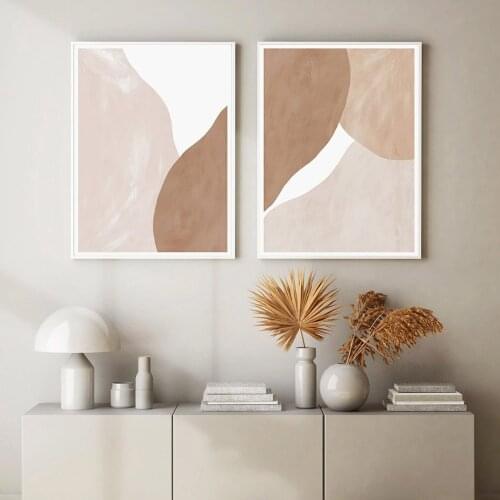Modern Abstract Beige Brown Geometric Canvas Painting Boho Poster and Print Wall Art Pictures for Bedroom Living Room Home Decor