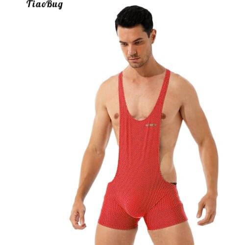 TiaoBug Men One-Piece Wrestling Singlet Swimming Bodysuit Fitness Sportswear Stretchy Sleeveless Skinny Jumpsuit Leotard