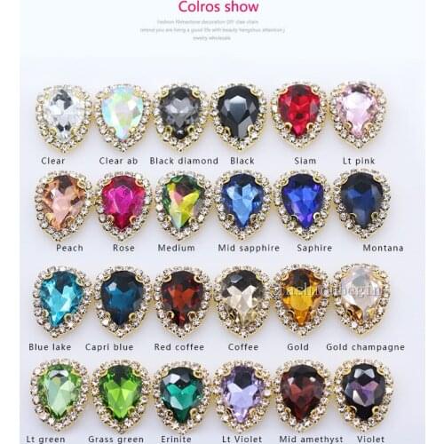 All-size teardrop sewing glass stone sew on crystal rhinestone trim gold plated button beads gem diy clothes bags shoes headwear