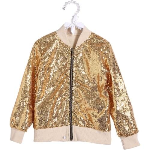 Boys and Girls Spring Fall Baby Girls Bling Sparlk Zipper Rib Cuff Long Sleeve Baseball Pink Gold Sequin Coat