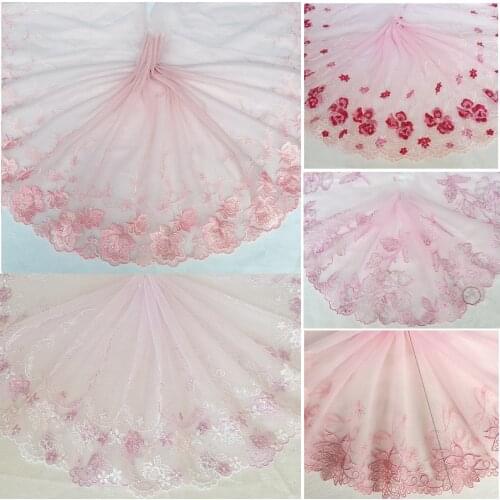 3 Yards Pink 19-24cm High Quality Lace Trim Mesh Embroidery Handmade DIY Garment Needlework Sewing Accessories Doll Dress 132
