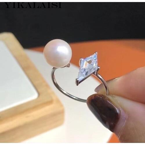 YIKALAISI 925 Sterling Silver Rings Jewelry For Women 8-9mm Round Natural Freshwater Pearl Rings 2021 Fine New Wholesales