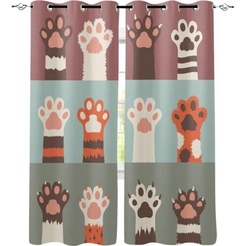 Cat Paw Animal Cartoon Window Treatments Curtains Valance Window Blinds Living Room Bedroom Outdoor Indoor Drapes Decor Curtain