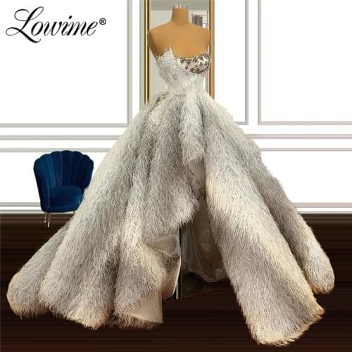 Feathers High Low Prom Dresses 2021 Luxury Celebrity Dresses Dubai Middle East Women Arabic Party Gowns Vestidos De Fiesta