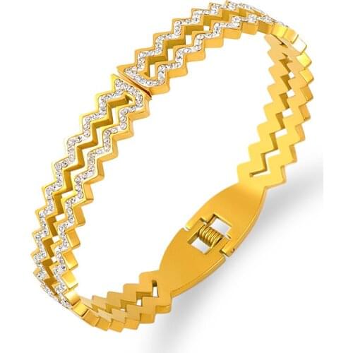 2021 Summer Fashion Zirconia Geometry Bracelet Stainless Steel Hollow Bracelets Gold Bangle For Women Jewelry Wedding Lover Gift