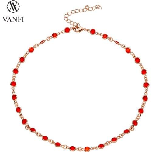 Kfvanfi Chain Choker White Gold Rose Gold Red Bead Tennis Necklace Women Choker