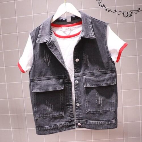 Spring Summer Harajuku Vintage Frayed Blue Denim Vest Female Plus Size Lapel Single-breasted Sleeveless Jeans Coat Veste Femme