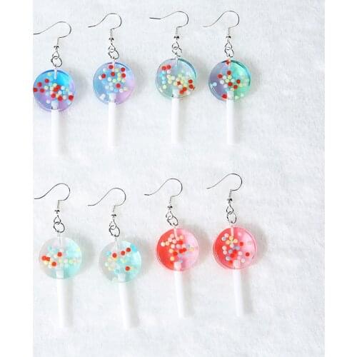 1pair Resin Lollipops Drop Earrings Glitter Round-shape Candy bff friendship For Women Kids Jewelry