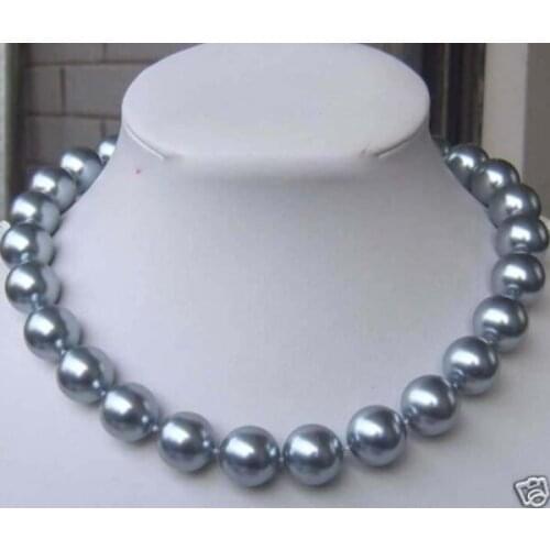 12MM Elegant Silver Gray Shell Pearl Necklace Pearl Beads Factory Wholesale price Silver hook for women jewelry