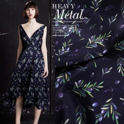 19mm silk stretch satin fabric customized small purple leaf digital printing fabric mulberry silk dress shirt sewing fabric