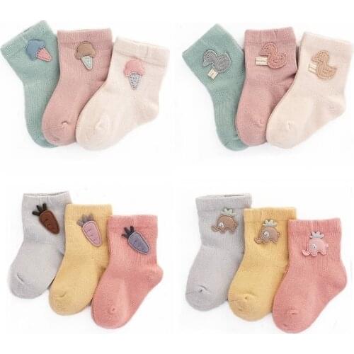 3 Pairs/Lot Baby Socks Cartoon Decorative Socks Newborn Cotton Boys Girls Autumn Winter Socks Boneless Suture Socks