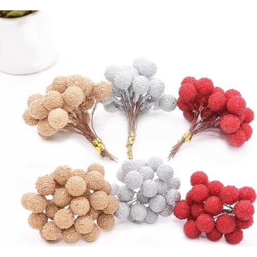40pcs Artificial Glass Berries Fruit Red Cherry Plastic Fruits For Home Wedding Xmas Decoration Fake Waxberry Bayberry Flower