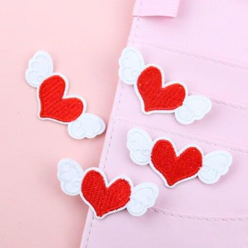 5PCS Love Embroidery Applique Red Heart Wing Patches Iron on Badges for Bag Jeans Hat Shirt Clothes Stickers DIY Accessories