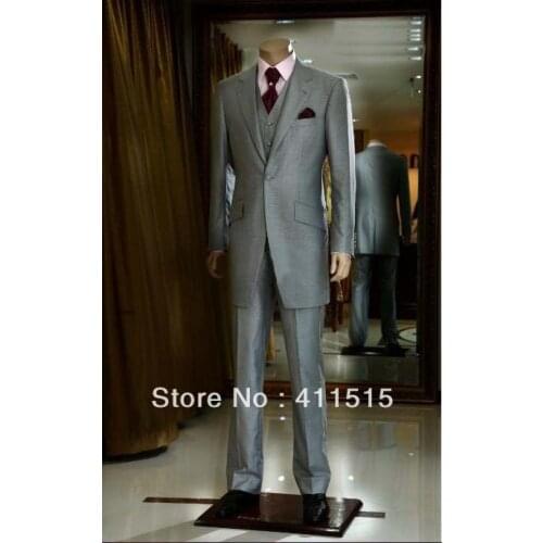 FREE SHIPPING/Custom Grey Groom Tuxedos/Notch Lapel Best Man Groomsmen Men Wedding GROOM WEAR Suits ,MEN DRESS