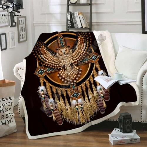 Black Native Indian Lakota Skull buffalo soldier Blanket 3D print Sherpa Blanket on Bed Home Textiles Dreamlike style-5