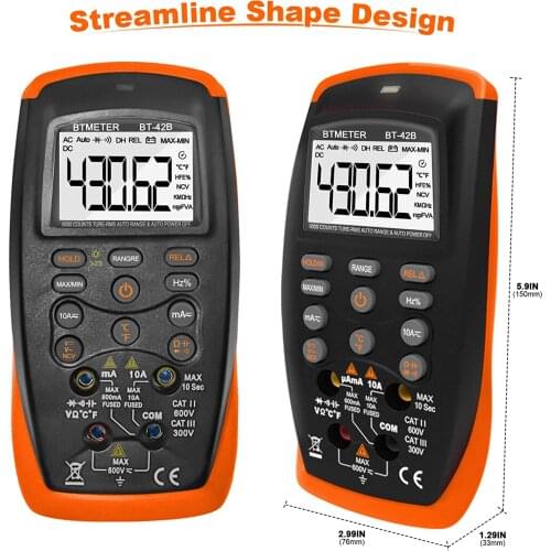 Digital Auto-Ranging Multimeter 6000 Counts for DC/AC Volt Resistance Temperature With Diode Test Continuity Buzzer 'C/'F