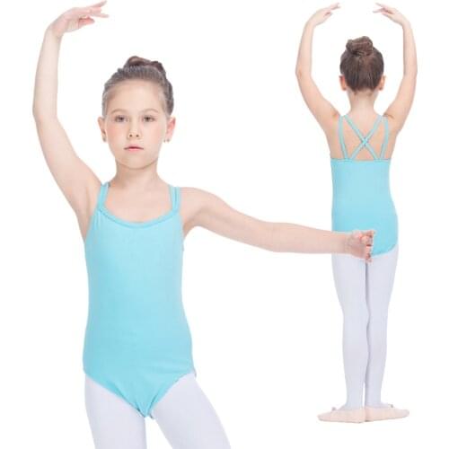 Kids Cotton/Lycra Double Cross-Back Straps Camisole Leotard for Girls Practice Ballet Dance Bodysuit