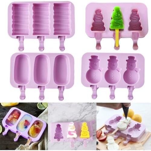 Food Grade Silicone Ice Cream Makers Ice Cube Tray Popsicle Barrel Diy Mold With 50PCS Popsicle Ice Lolly Moulds Baking Tools