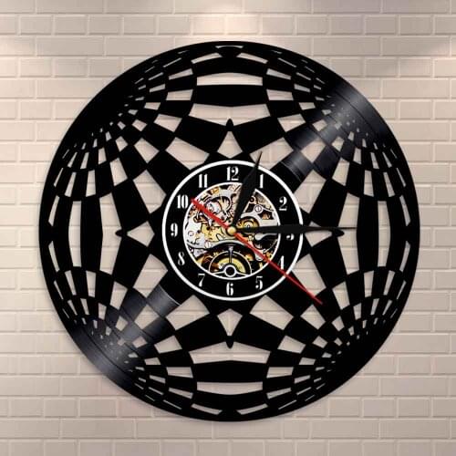 Fractal Psychedelic Vinyl Record LP Global Wall Art Kaleidoscope Circle Wall Clock Vintage Clock Living Room Wall Decor Clock