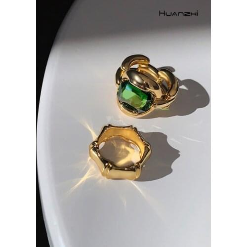 HUANZHI 2020 Retro Metal Geometric Zircon Slub Rings Personality Circle Open Rings For Women Girls Party Jewelry