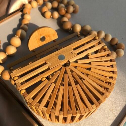 Ins Korean India Pop Female Bamboo Straw Plaited Basket Handbag Backpack Slung Envelope Hollow Bag Small Mini Messenger Bag