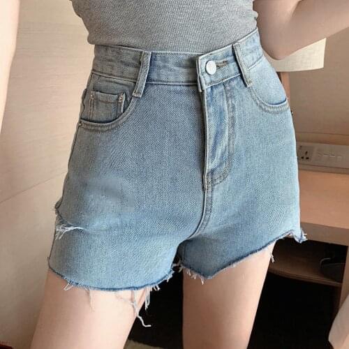 Wide-Legged Hole Burrs Capris Korean Style Fashion WomenS Clothing 2021 Casual Denim High Waist Shorts Female Jeans Harajuku