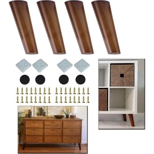 1/4 Pack Solid Wood Furniture Legs Walnut Color Furniture Legs With Metal Footings Sofa Replacement Legs For Cabinet Couch Table