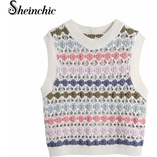 Fashion Boho Summer Clothes for Women 2021 Casual O-neck Sleeveless Hollow Out Knitted Sweater Vest