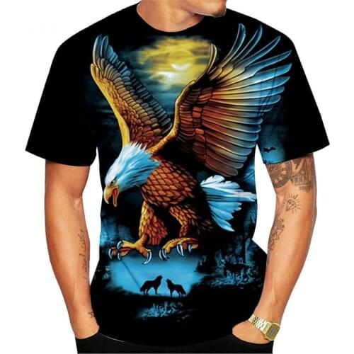 Men 3D Soaring Eagle Print T Shirt O Neck Short Sleeve Animal Funny Print Streetwear 2021 Summer Casual Loose Male Tees Tops