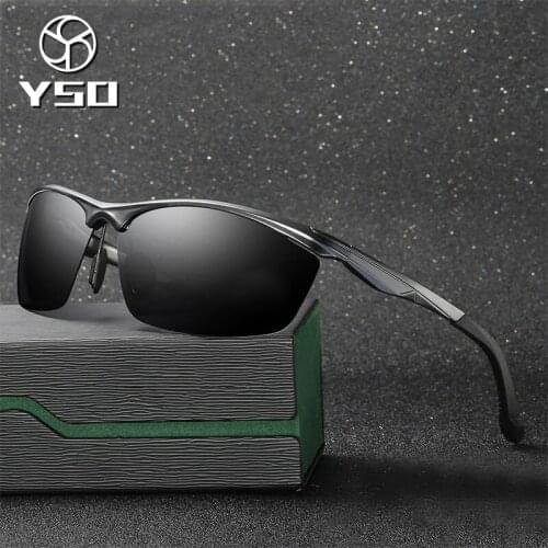 YSO Sunglasses Men Polarized UV400 Aluminium Magnesium Frame Sun Glasses Driving Glasses Semi Rimless Accessories For Men 8545