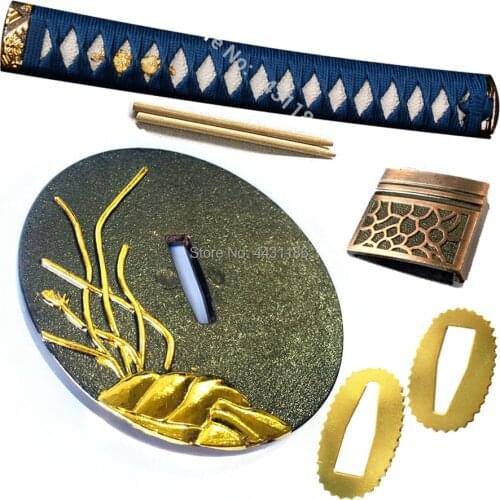 A Set Kirsite Sword Handguard/Handle For Katana/Wakizashi Fittings Nice Metal Crafts Tsuba+Menuki+Fuchi+Kashira+Habaki+Seppa