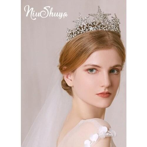 NiuShuya Baroque Crystal Star Bridal Tiaras Crown Rhinestone Pageant Diadema Headpiece Bride Headband Wedding Hair Accessories